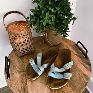 Birkenstock leather Yao — washed metallic aqua